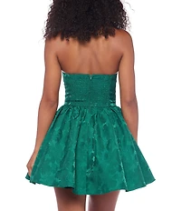 B. Darlin Jacquard Strapless Scoop Neck Bustier Fit & Flare Dress