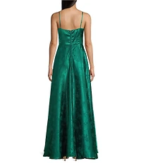 B. Darlin Jacquard Sweetheart Neck Corseted Bodice Side Slit Dress