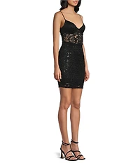 B. Darlin Lace V-Neck Illusion Corseted Bodycon Dress