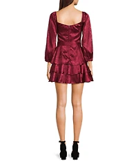 B. Darlin Floral Print Long Sleeve Tie Waist Tiered Fit & Flare Dress