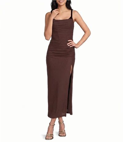 B. Darlin Mesh Bustier Side Slit Midi Dress