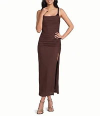 B. Darlin Mesh Bustier Side Slit Midi Dress