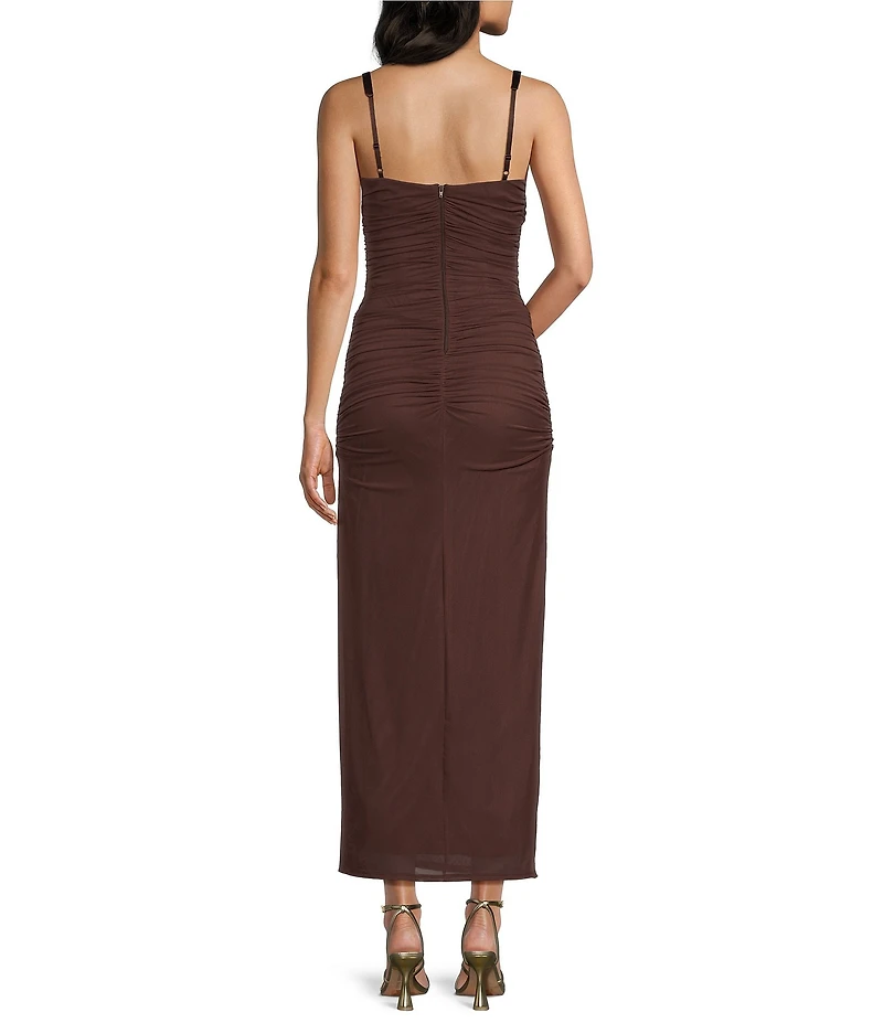 B. Darlin Mesh Bustier Side Slit Midi Dress