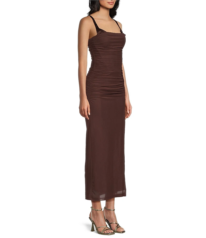 B. Darlin Mesh Bustier Side Slit Midi Dress
