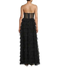 B. Darlin Mesh Strapless Pleated Illusion Bodice Ruffle Tiered Dress