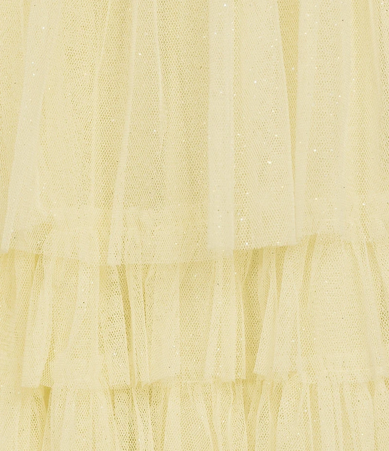 B. Darlin Mesh Sweetheart Neck Tie Strap Bustier Ruffled Dress