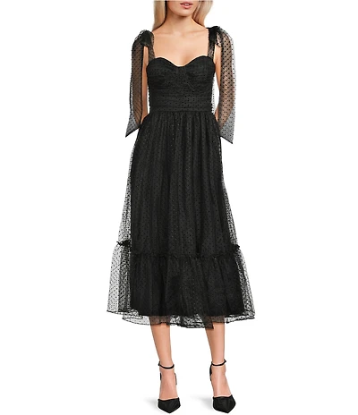B. Darlin Mesh Tie Shoulder Bustier Midi Dress
