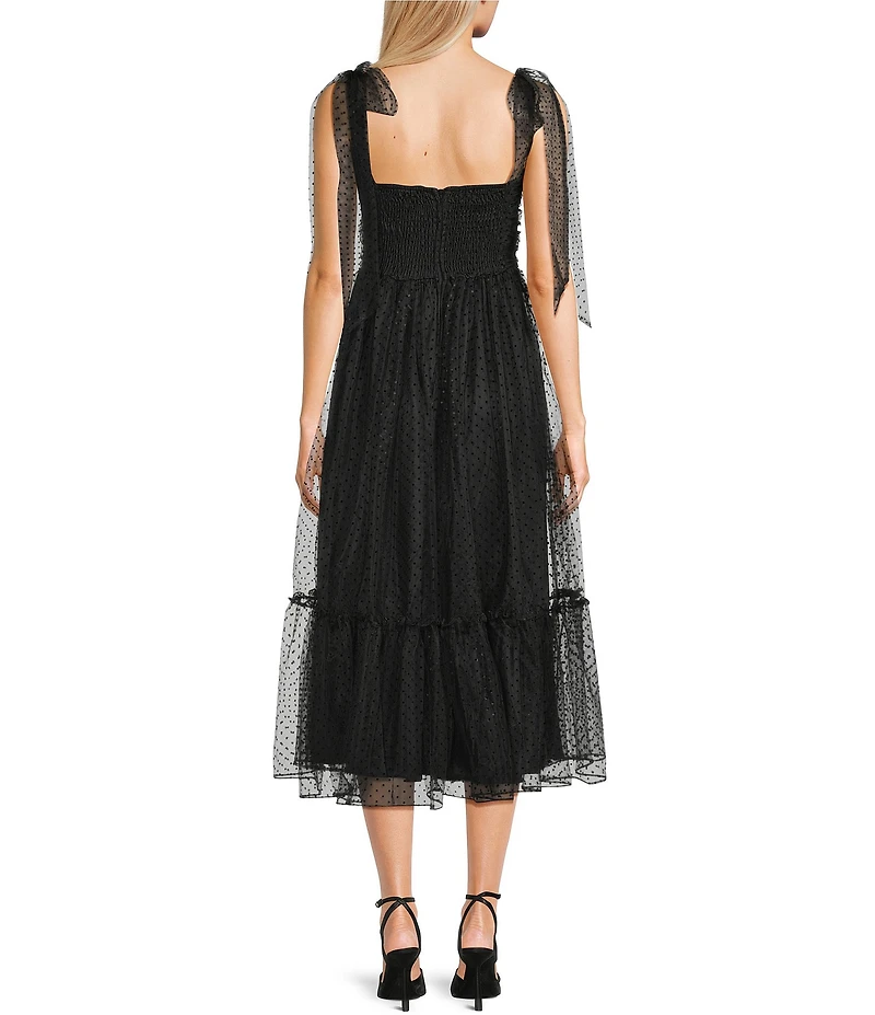 B. Darlin Mesh Tie Shoulder Bustier Midi Dress