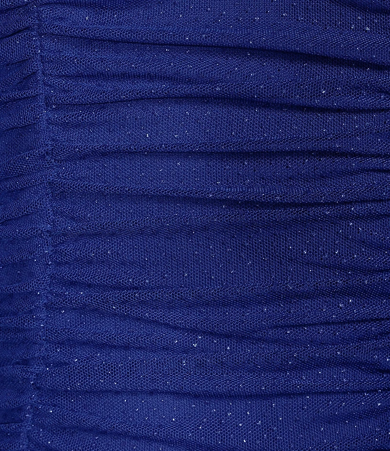 B. Darlin Glitter Mesh Sweetheart Neck 3/4 Sleeve Corset Ruched Bodycon Dress