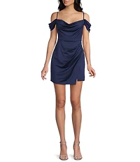 B. Darlin Off The Shoulder Cowl Neck Front Slit Dress
