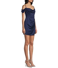 B. Darlin Off The Shoulder Cowl Neck Front Slit Dress