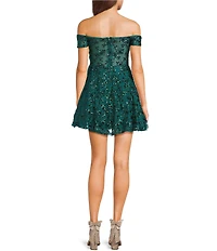 B. Darlin Sequin Off-The-Shoulder Lace Corset Fit & Flare Dress