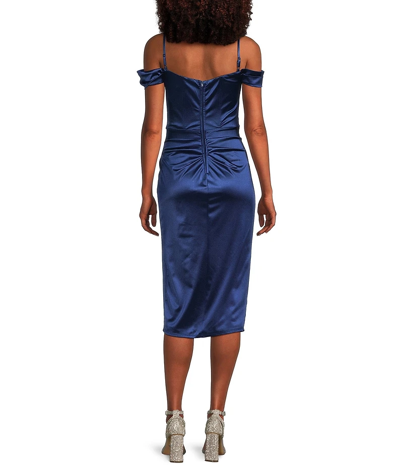 B. Darlin Off The Shoulder Pleated Front Slit Dress