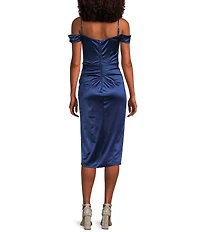 B. Darlin Off The Shoulder Pleated Front Slit Dress