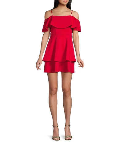 B. Darlin Off-The-Shoulder Popover Double Hem Skater Dress