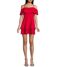 B. Darlin Off-The-Shoulder Popover Double Hem Skater Dress