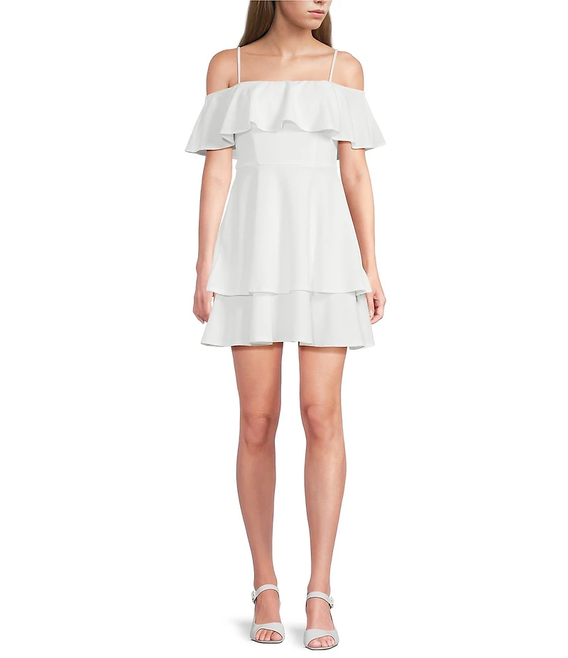 B. Darlin Off-The-Shoulder Ruffle Double Hem Dress