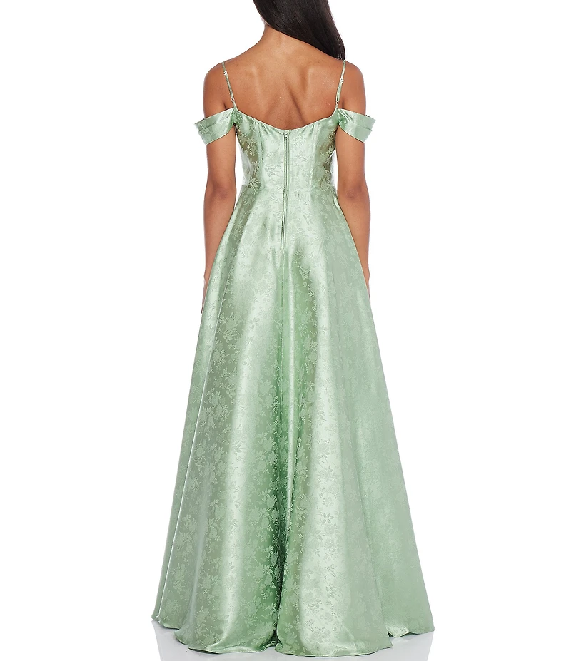 B. Darlin Off-The-Shoulder Spaghetti Strap Floral Printed Long Dress