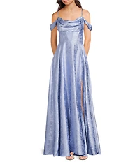 B. Darlin Off-The-Shoulder Spaghetti Strap Floral Printed Long Dress