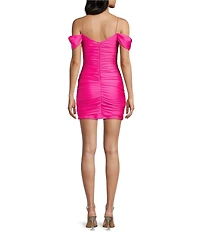 B. Darlin Off The Shoulder Spaghetti Strap Shirred Bodycon Dress