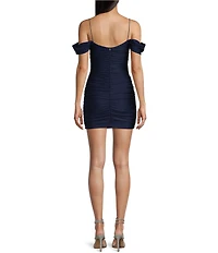 B. Darlin Off The Shoulder Spaghetti Strap Shirred Bodycon Dress