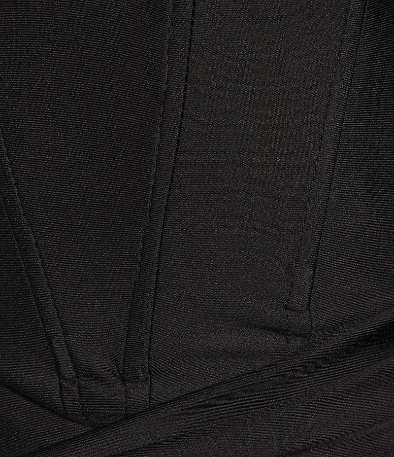 B. Darlin Off The Shoulder Sweetheart Drape Neck Corseted Faux Wrap Front Front Slit Long Dress