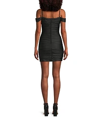 B. Darlin Off The Shoulder Sweetheart Drape Neck Trim Shirred Bodycon Dress