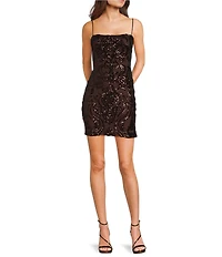 B. Darlin Patterned Sequin Lace Up Back Bodycon Dress