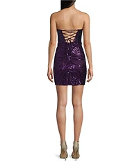 B. Darlin Patterned Sequin Strapless Corseted Bodycon Dress