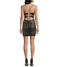 B. Darlin Patterned Sequin V-Neck Lace Up Back Bodycon Dress