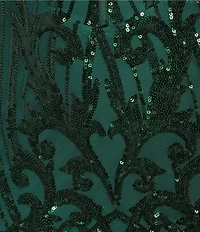 B. Darlin Patterned Sequin V-Neck Lace Up Back Front Slit Dress