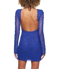 B. Darlin Pearl Beaded Round Neck Long Sleeve Open Back Bodycon Dress