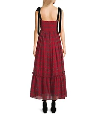 B. Darlin Plaid Printed Tie Shoulder Bustier Bodice Midi Dress