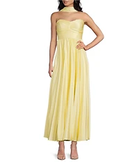 B. Darlin Pleated Strapless Sweetheart Neck Scarf Lace Up Back Maxi Dress