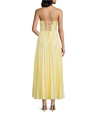 B. Darlin Pleated Strapless Sweetheart Neck Scarf Lace Up Back Maxi Dress