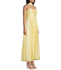 B. Darlin Pleated Strapless Sweetheart Neck Scarf Lace Up Back Maxi Dress
