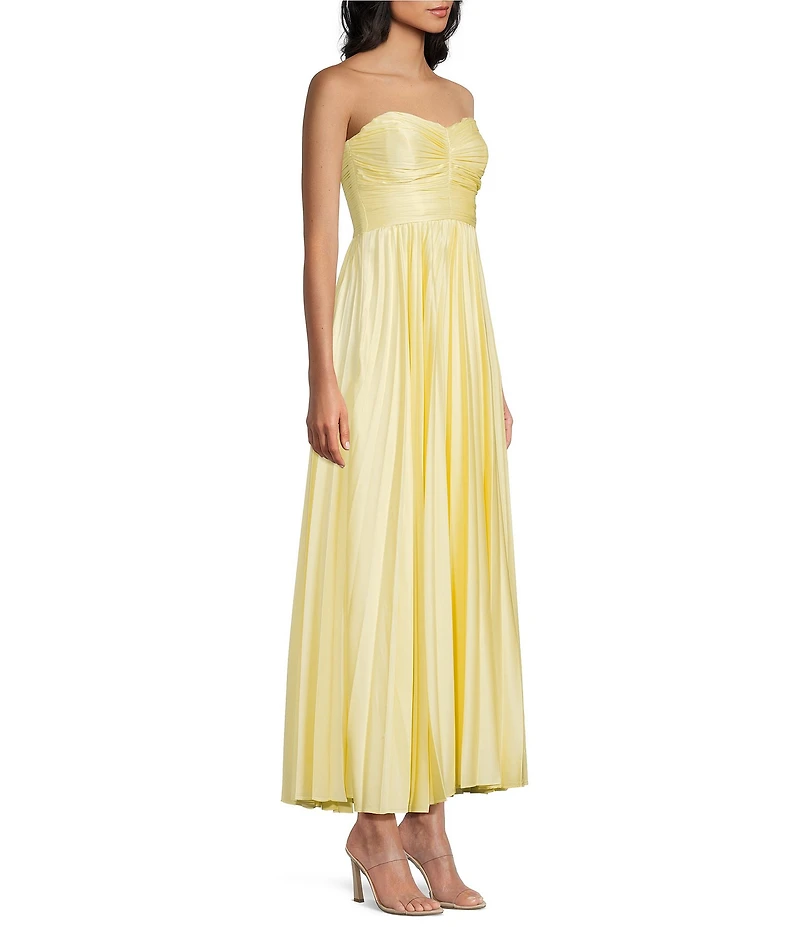 B. Darlin Pleated Strapless Sweetheart Neck Scarf Lace Up Back Maxi Dress