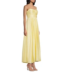 B. Darlin Pleated Strapless Sweetheart Neck Scarf Lace Up Back Maxi Dress