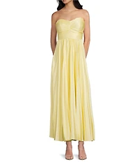 B. Darlin Pleated Strapless Sweetheart Neck Scarf Lace Up Back Maxi Dress