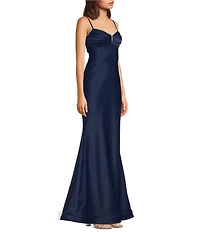 B. Darlin Pleated V-Neck Lace Up Back Long Dress