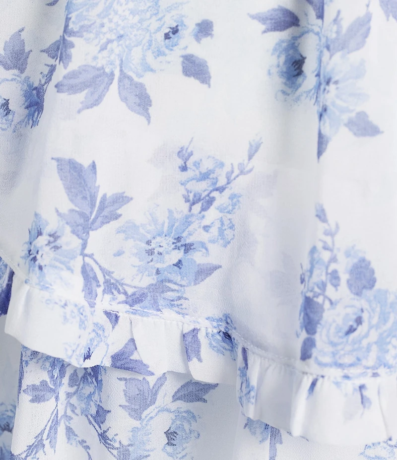 B. Darlin Plus Size Floral Printed Sweetheart Neck Tie Shoulder Tiered Ruffle Dress