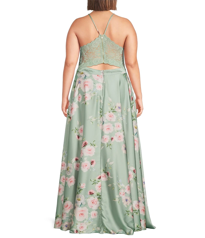 B. Darlin Plus Size Floral Printed V-Neck Lace Up Back Dress