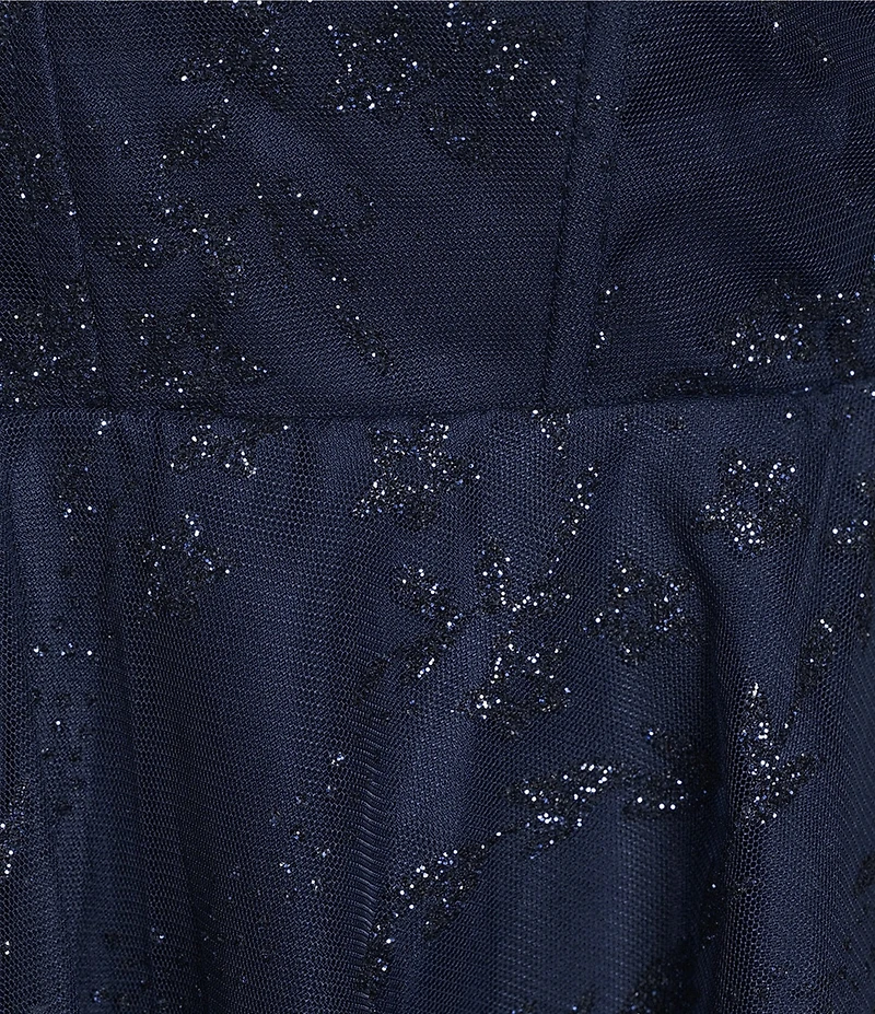 B. Darlin Plus Size Glitter Mesh Tie Shoulder Sweetheart Neck A-Line Dress