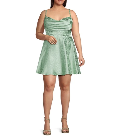 B. Darlin Plus Size Jacquard Cowl Neck Dress