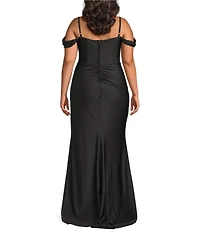 B. Darlin Plus Size Off The Shoulder Drape Neck Bustier Bodice Faux Wrap Dress