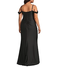 B. Darlin Plus Size Off The Shoulder Drape Neck Bustier Bodice Faux Wrap Dress