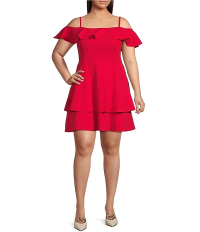 B. Darlin Plus Size Off The Shoulder Ruffle Double Hem Dress