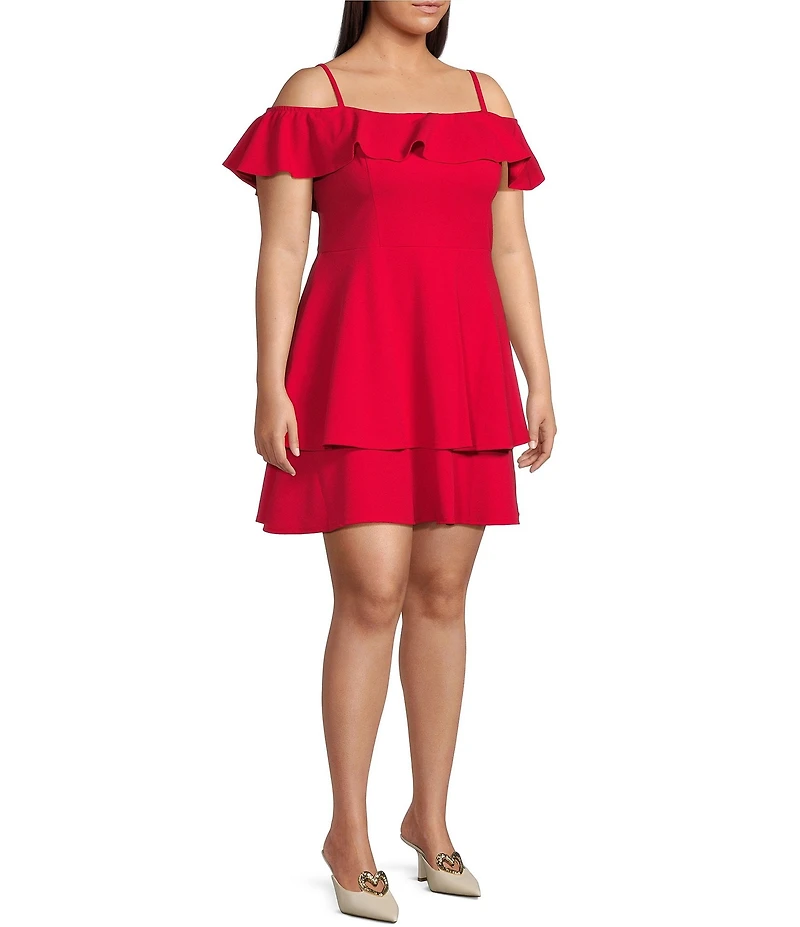 B. Darlin Plus Size Off The Shoulder Ruffle Double Hem Dress