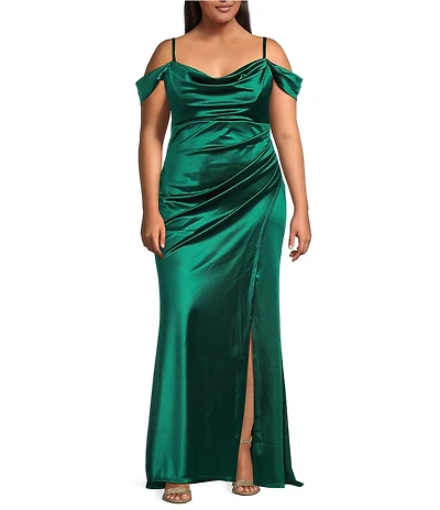 B. Darlin Plus Size Off The Shoulder Spaghetti Strap Cowl Neck Bustier Dress