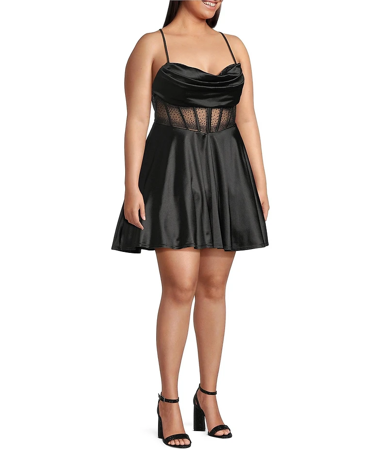 B. Darlin Plus Size Sweetheart Drape Neck Illusion Waist Party Dress